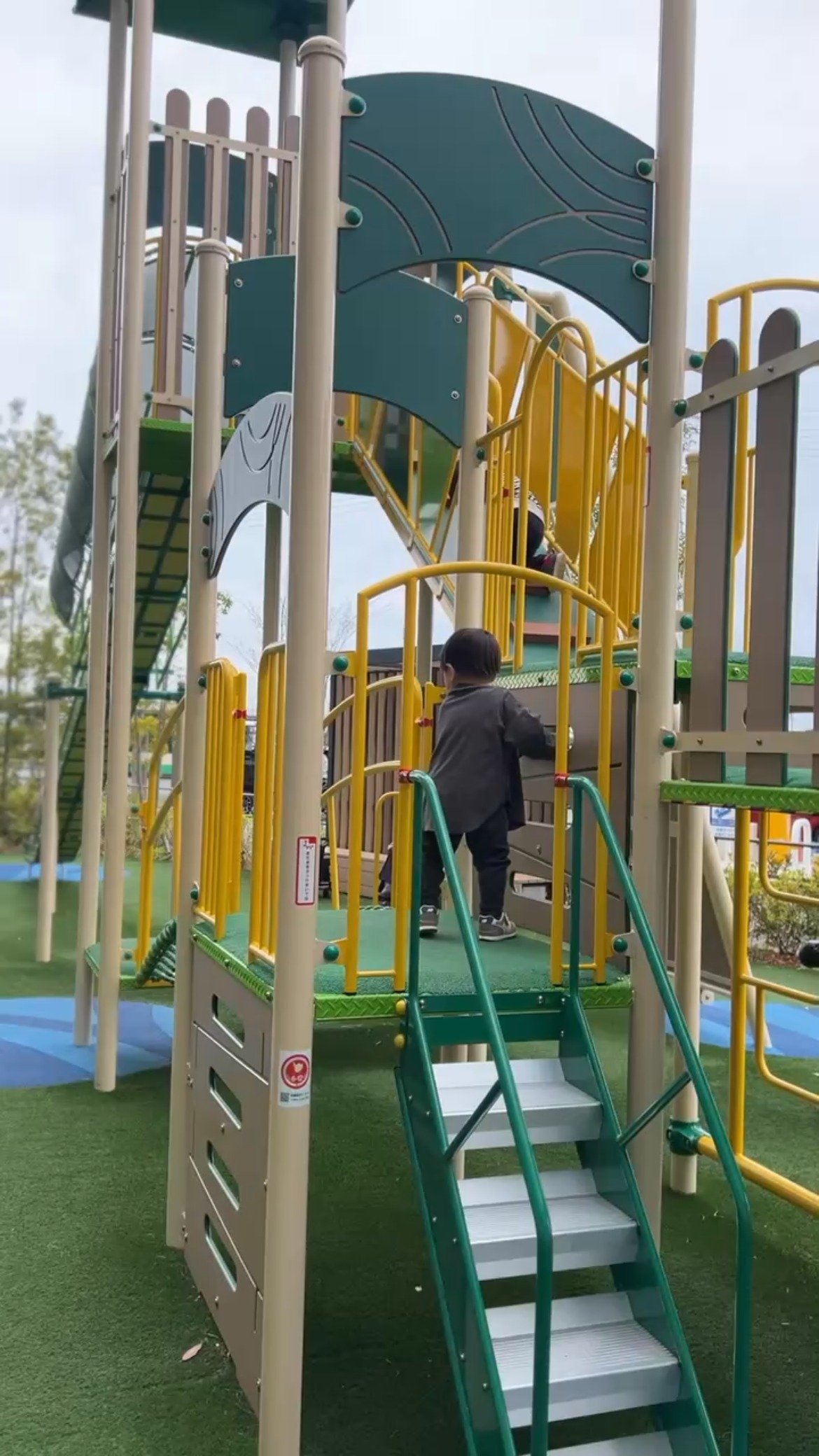 大型遊具の階段をのぼる子ども