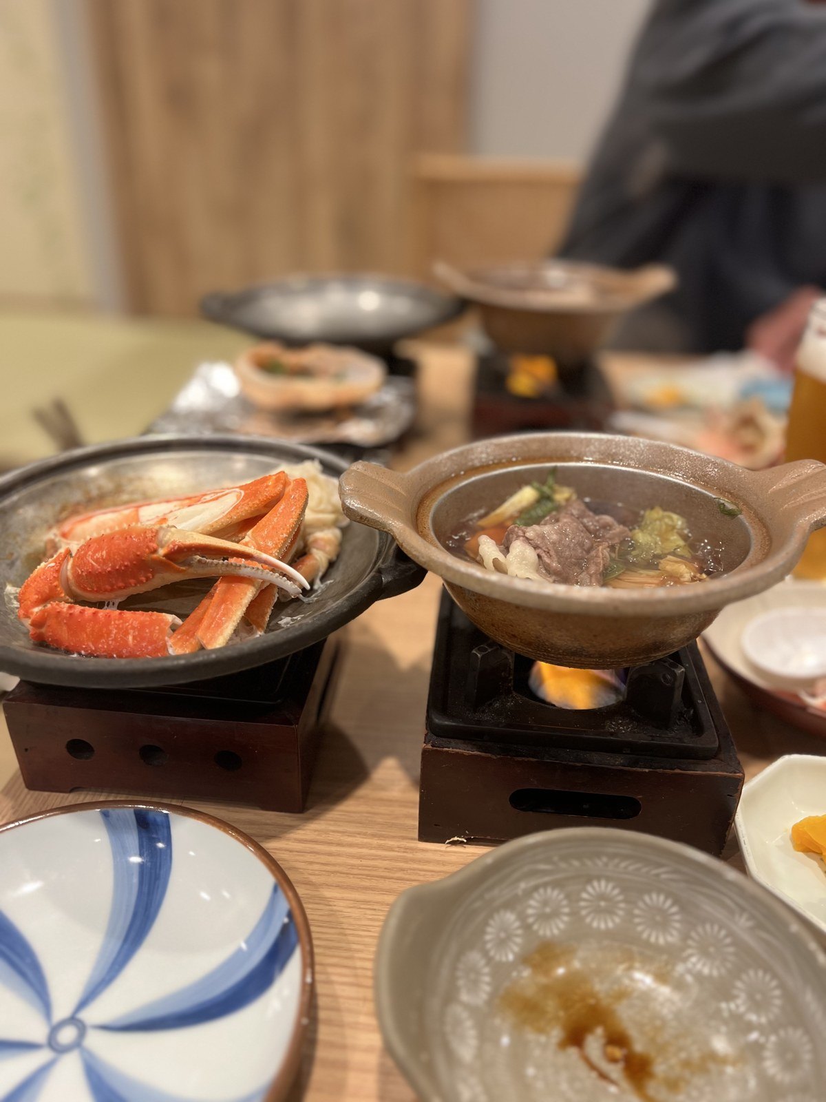 カニ鍋と陶板焼き