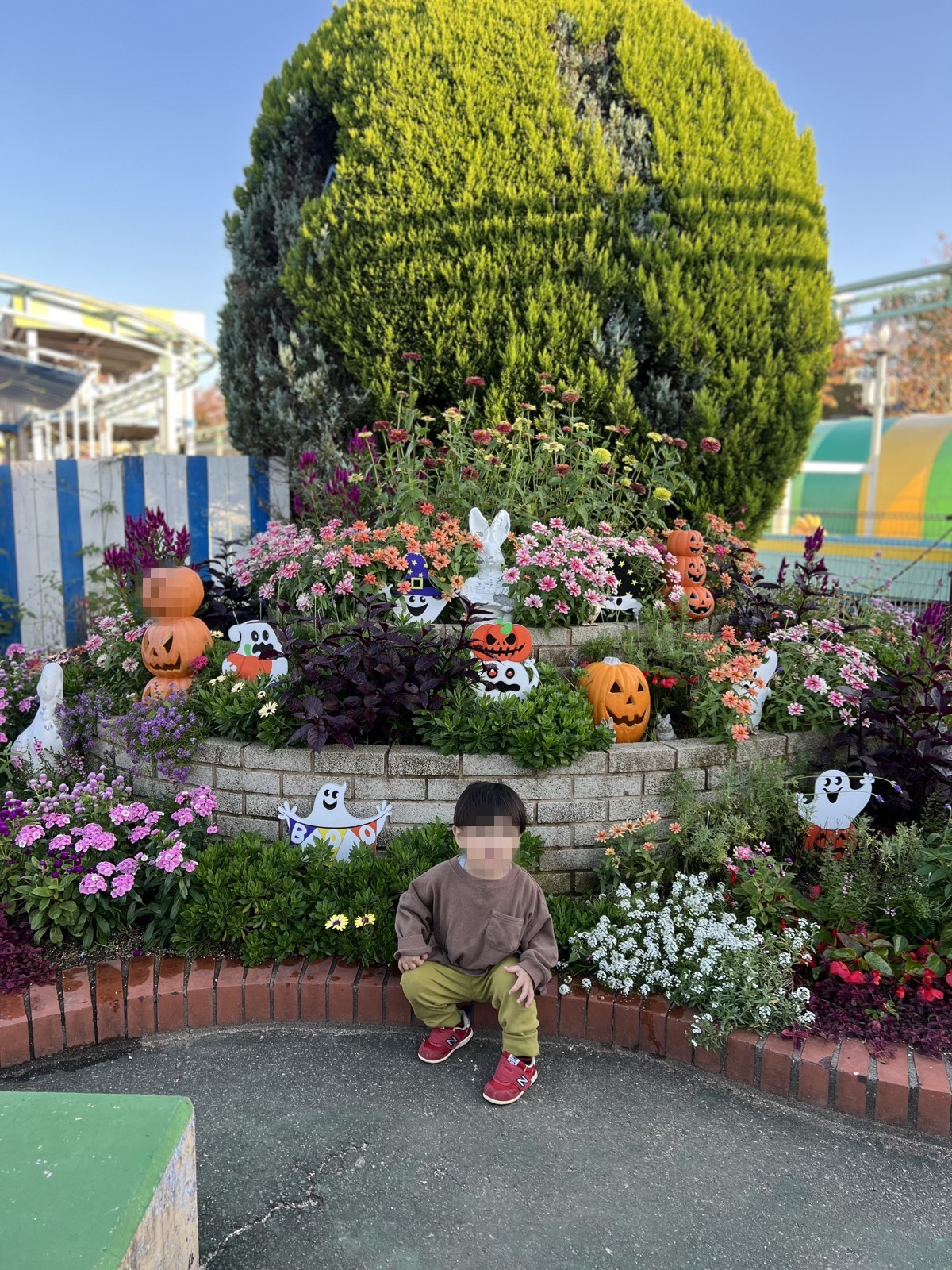 ハロウィンの飾りがついた花壇